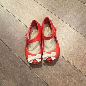Mini Melissa Red Mary Jane Shoes with White Bow